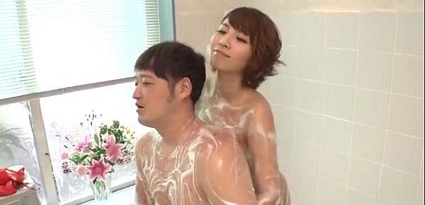  Risa Mizuki gets busy with cock during soapy xxx play